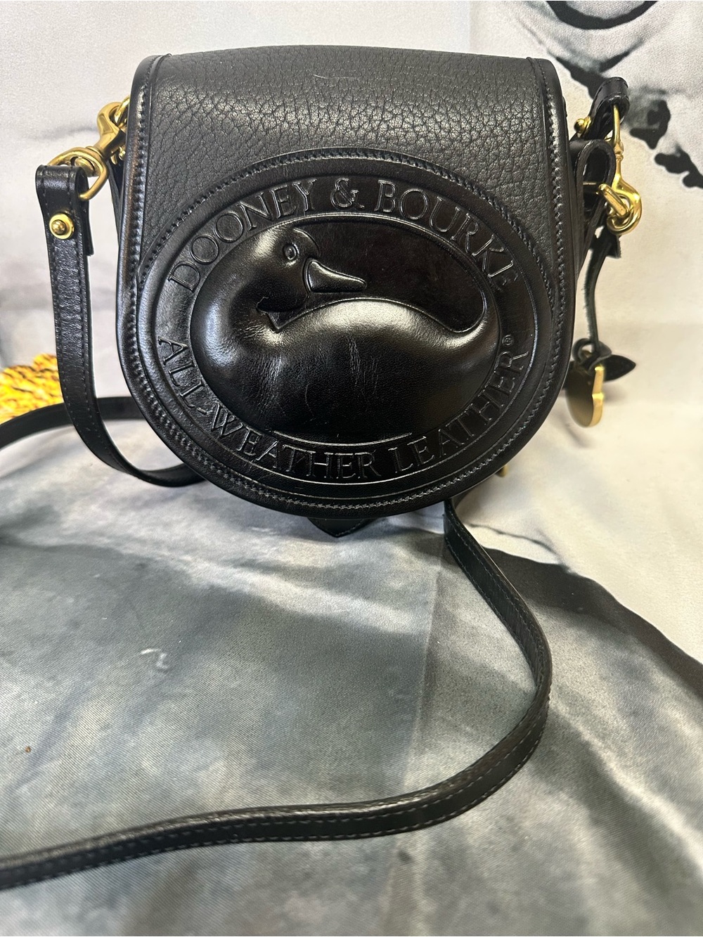 Dooney & Bourke Black Pebbled Leather Duck Emblem Crossbody